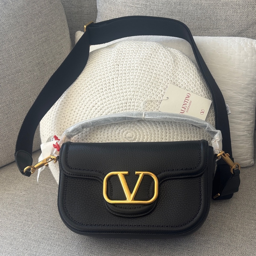 Valentino Black Crossbody Bag and handbag with Gold Logo brand new